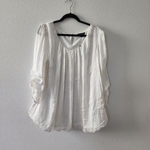 NWT Sara Michelle Cream Polka Dot Bubble Sleeve/Hem 3X Blouse